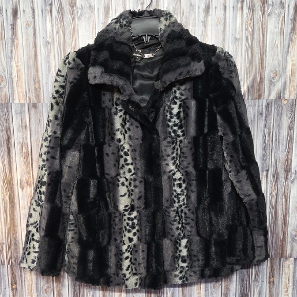 Dennis Basso Black and Gray Teddy Jacket Size S